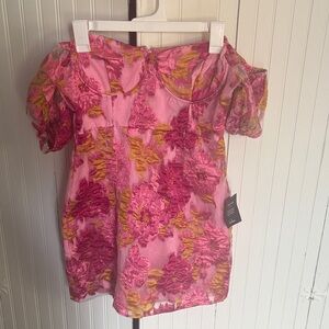 Lulu's Pink and Yellow Floral Off-Shoulder Tunic